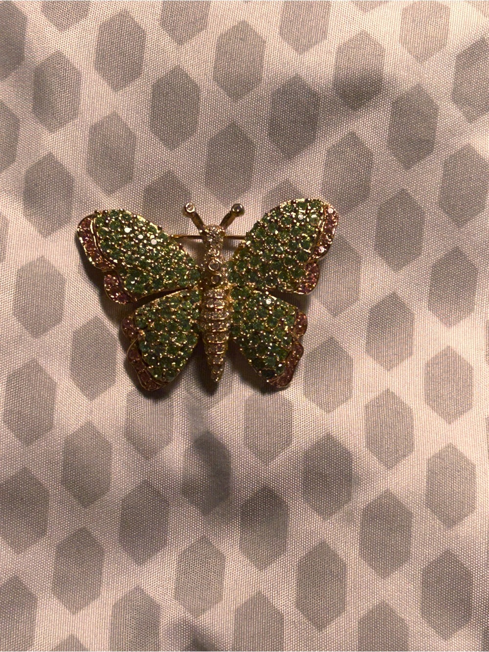 Green Crystal Butterfly Brooch Pin